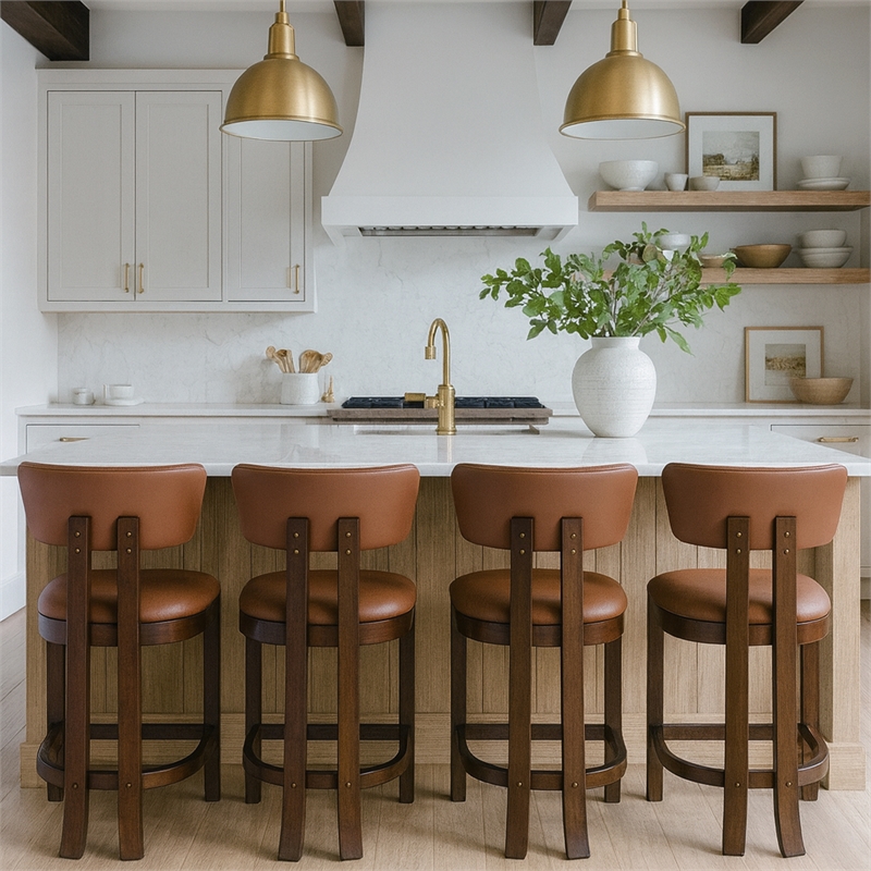 Meridian Furniture Lavrin Cognac Vegan Leather Counter Stool (Set of 2)