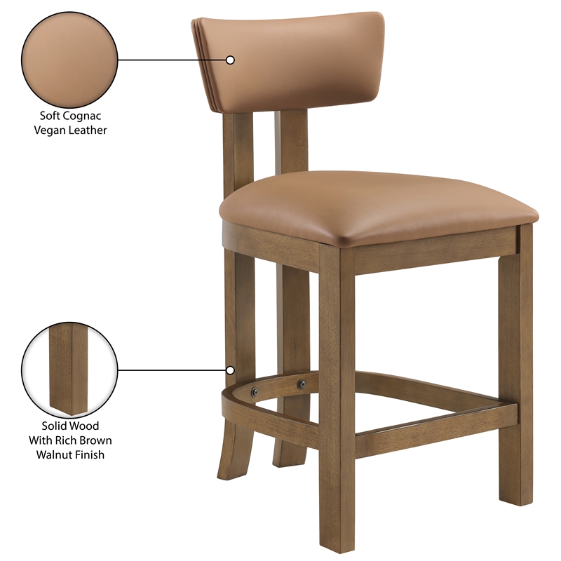Meridian Furniture Lavrin Cognac Vegan Leather Counter Stool (Set of 2)