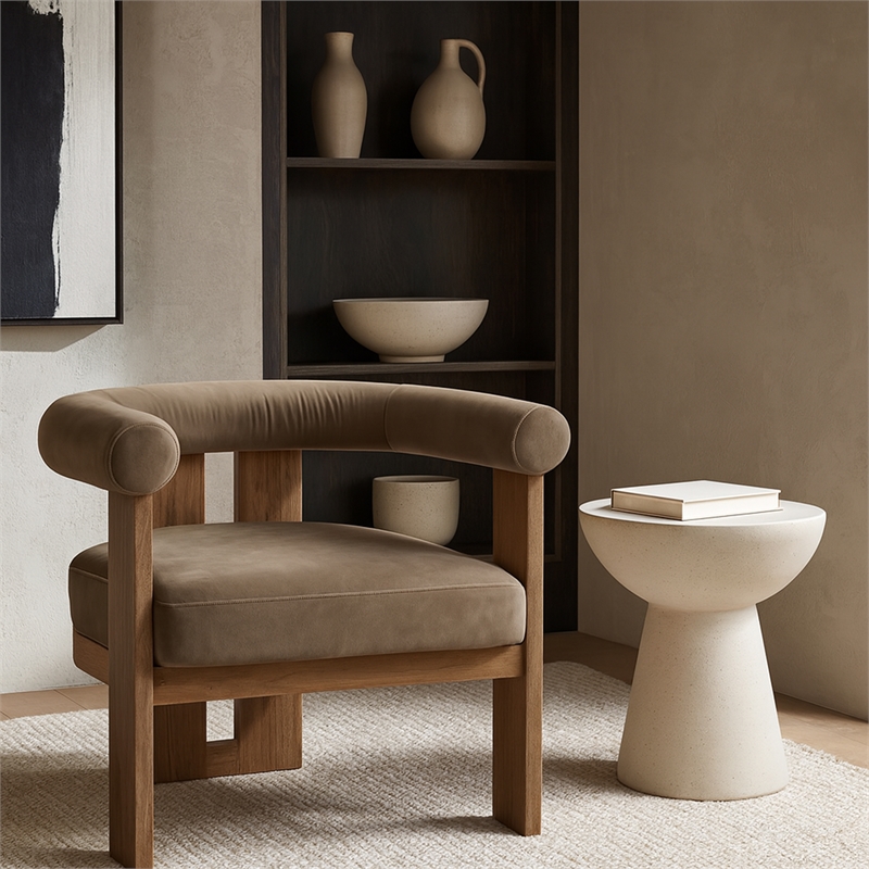 Meridian Furniture Arienzo Taupe Velvet Upholstered Accent Chair