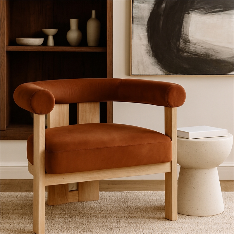 Meridian Furniture Arienzo Cognac Velvet Upholstered Accent Chair