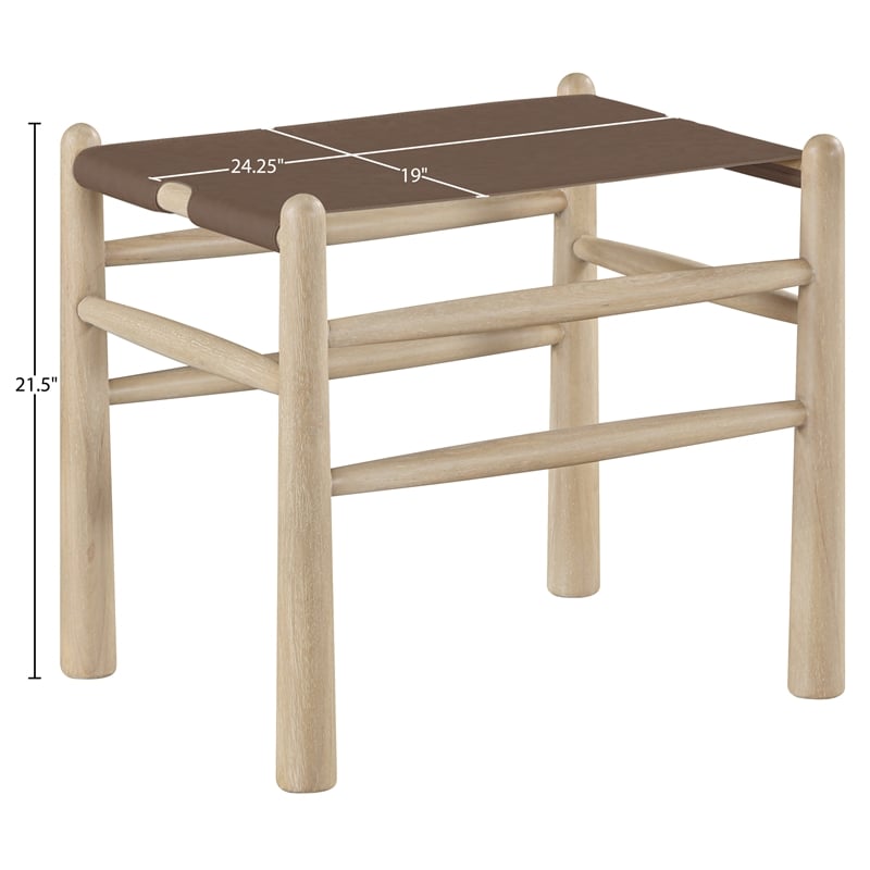 Meridian Furniture Santos Brown Vegan Leather Upholstered Bench