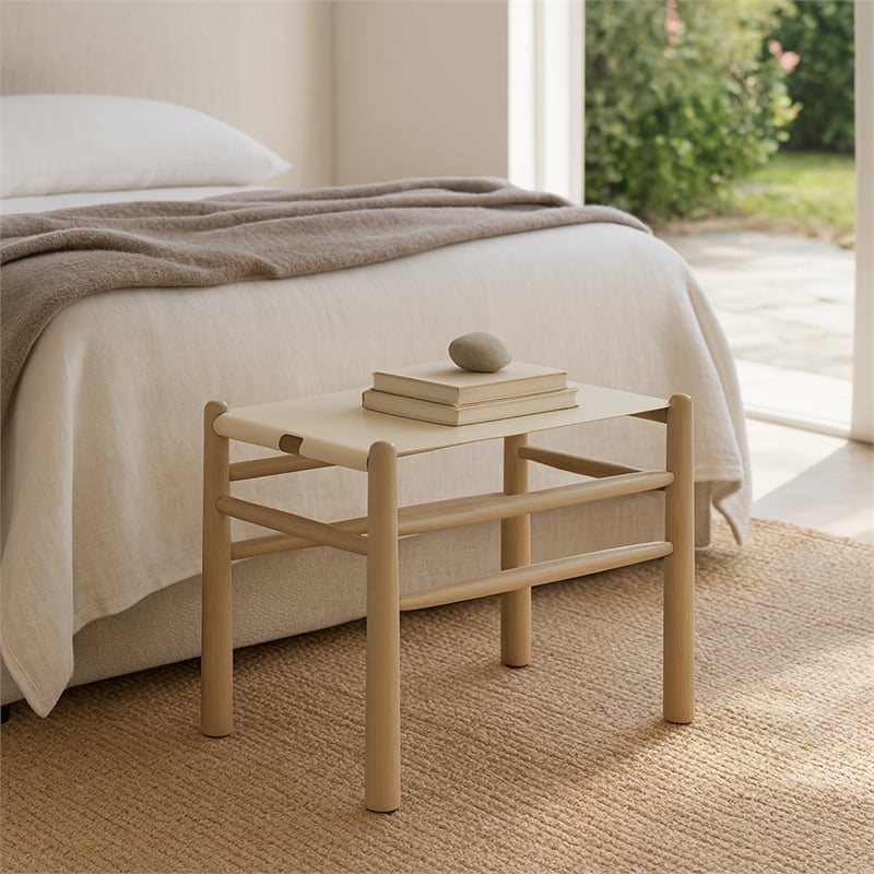Meridian Furniture Santos Cream Vegan Leather Upholstered Bench
