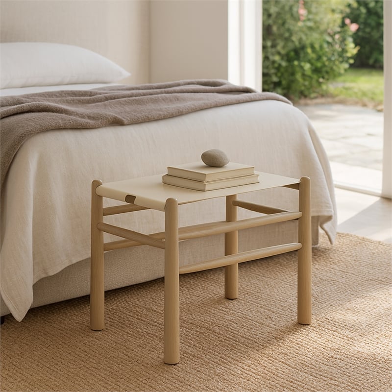 Meridian Furniture Santos Cream Vegan Leather Upholstered Bench