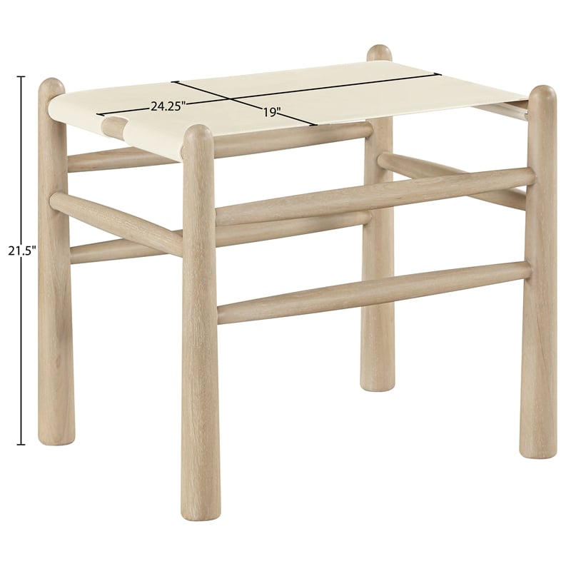 Meridian Furniture Santos Cream Vegan Leather Upholstered Bench