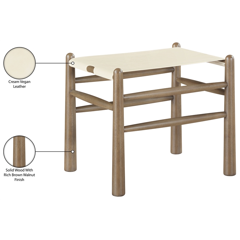Meridian Furniture Santos Cream Vegan Leather Upholstered Bench
