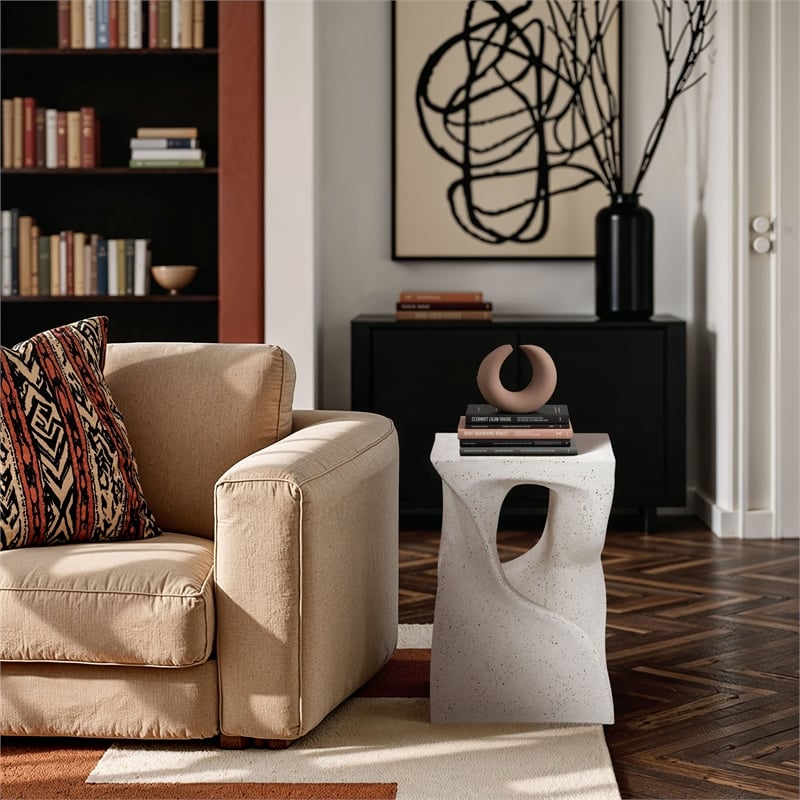 Meridian Furniture Jula Ivory Terrazzo Indoor/Outdoor Concrete End Table