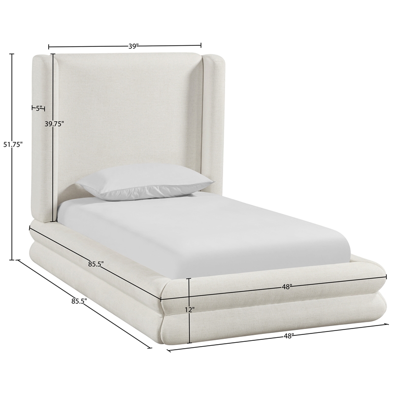 Meridian Furniture Chandra Cream Linen Textured Fabric Upholstered Twin Bed