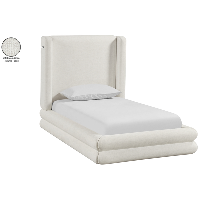 Meridian Furniture Chandra Cream Linen Textured Fabric Upholstered Twin Bed