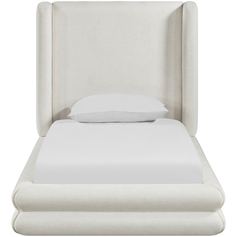 Meridian Furniture Chandra Cream Linen Textured Fabric Upholstered Twin Bed
