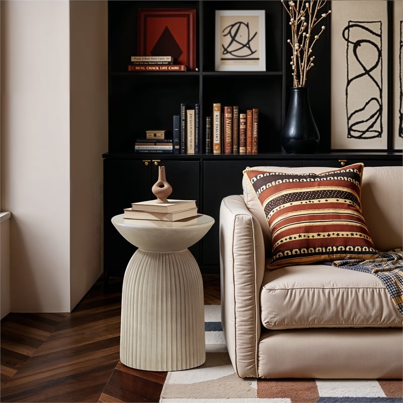 Meridian Furniture Opani Beige Indoor/Outdoor Concrete End Table