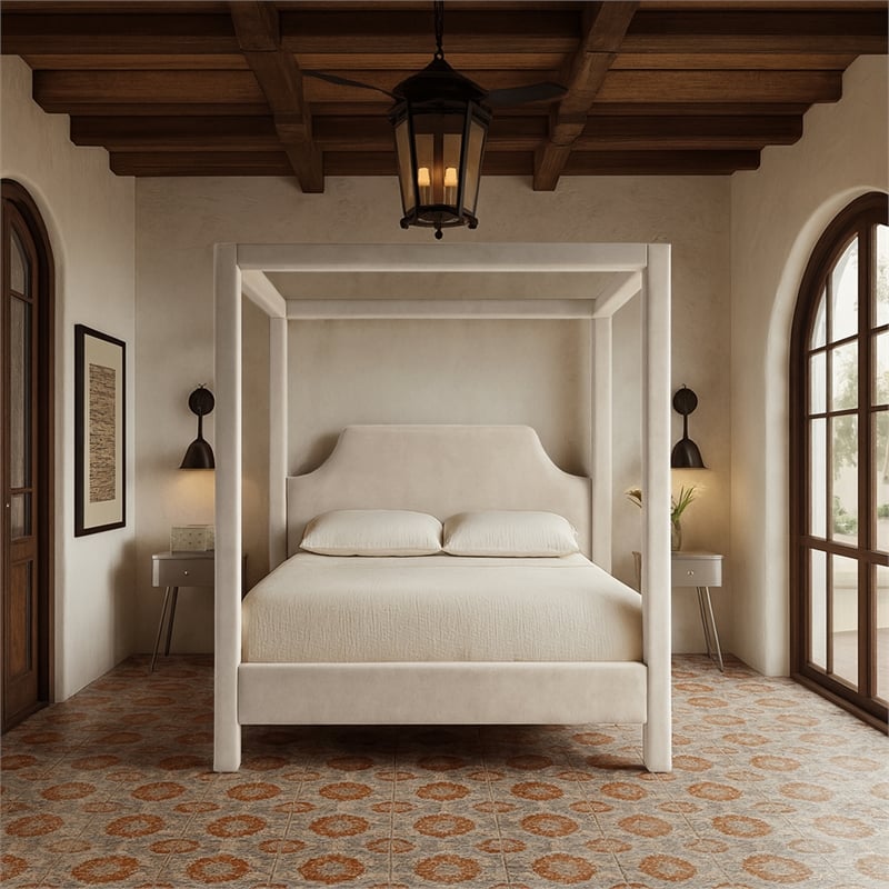 Meridian Furniture Dawson Cream Velvet Upholstered Full Bed
