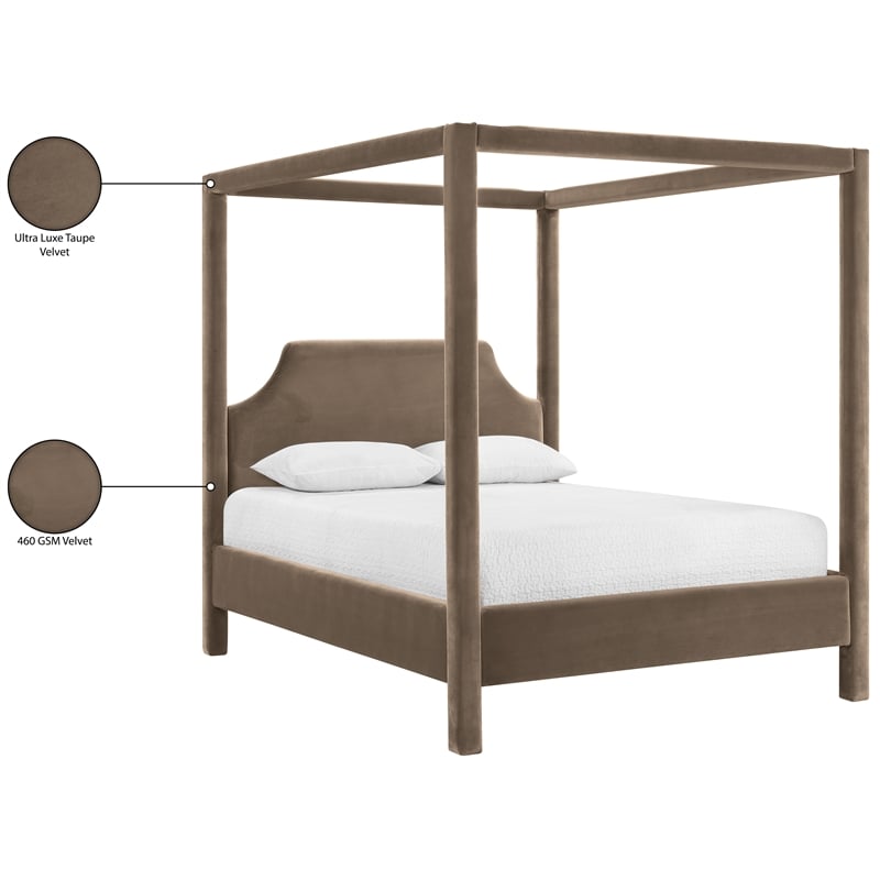 Meridian Furniture Dawson Taupe Velvet Upholstered Full Bed