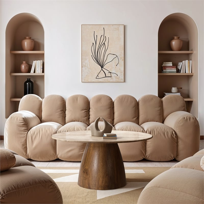 Meridian Furniture Liona Beige Marble And Mango Wood Coffee Table