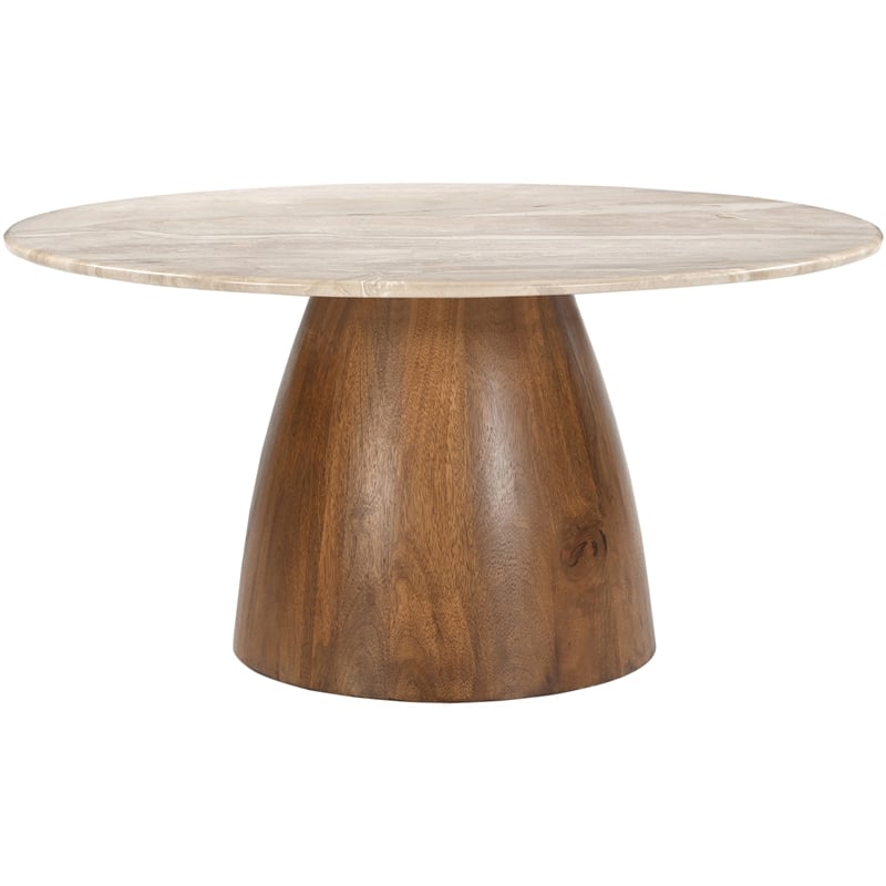 Meridian Furniture Liona Beige Marble And Mango Wood Coffee Table