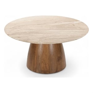 Meridian Furniture Liona Beige Marble And Mango Wood Coffee Table