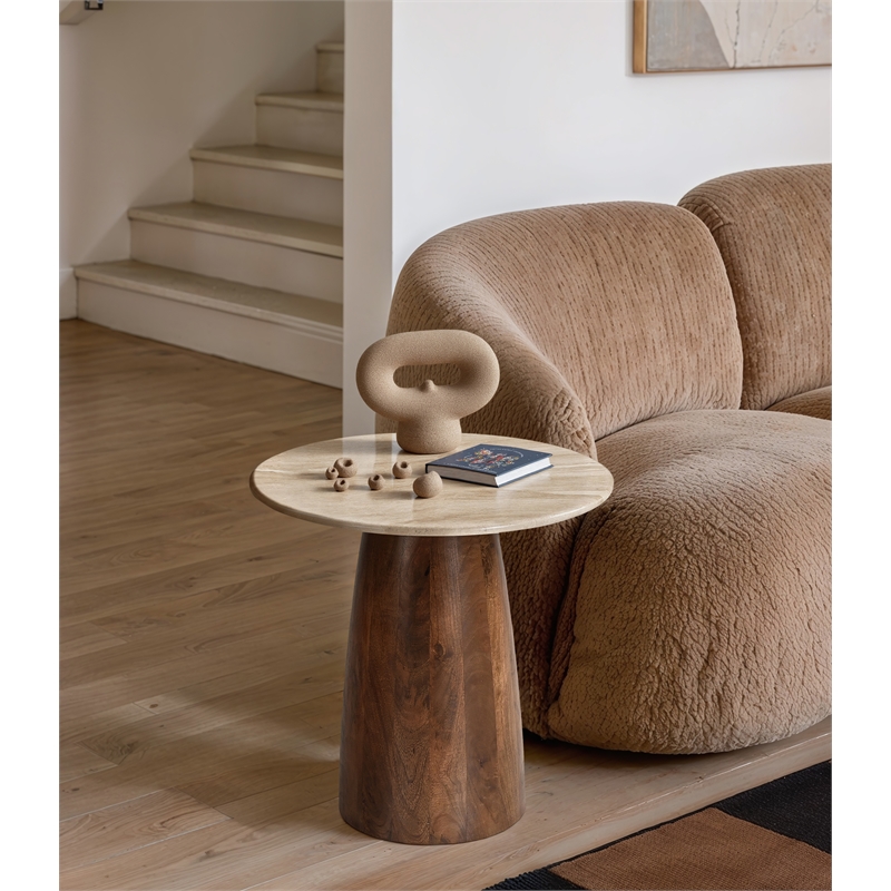 Meridian Furniture Liona Beige Marble And Mango Wood End Table