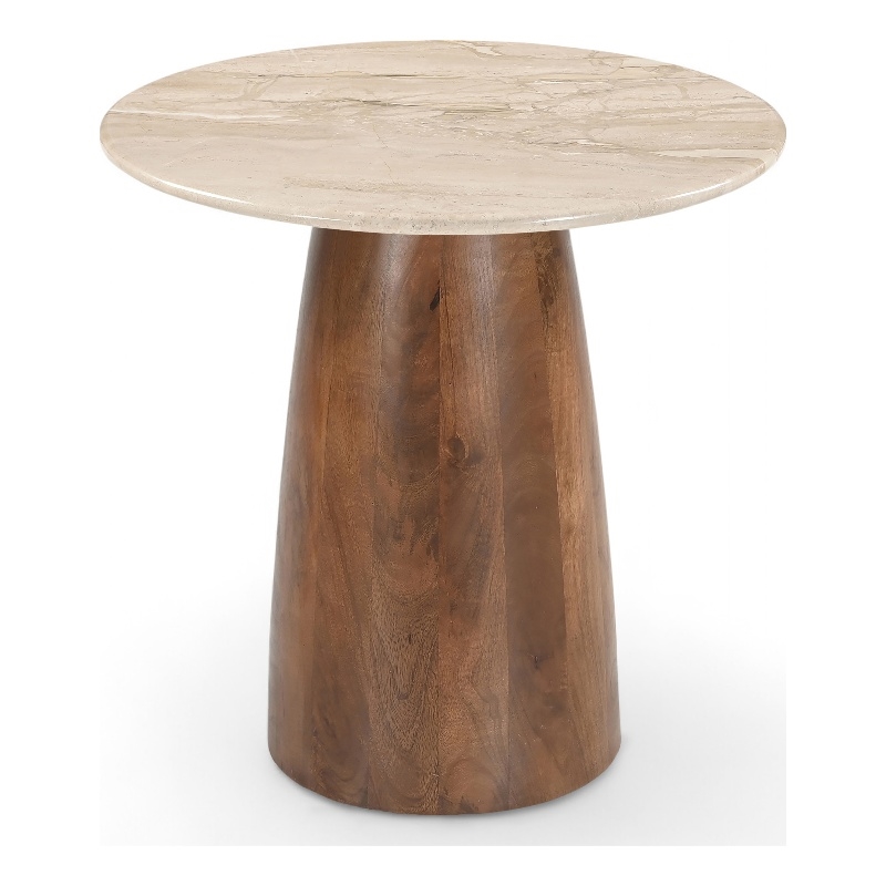 Meridian Furniture Liona Beige Marble And Mango Wood End Table