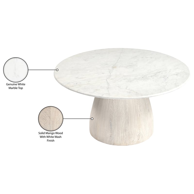 Meridian Furniture Liona White Marble And Mango Wood Coffee Table