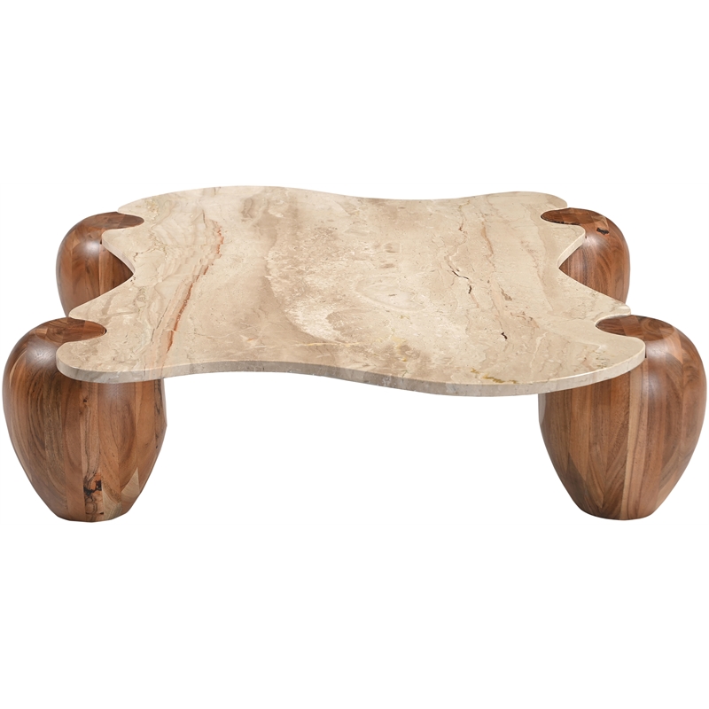 Meridian Furniture Liona Beige Marble And Acacia Wood Coffee Table
