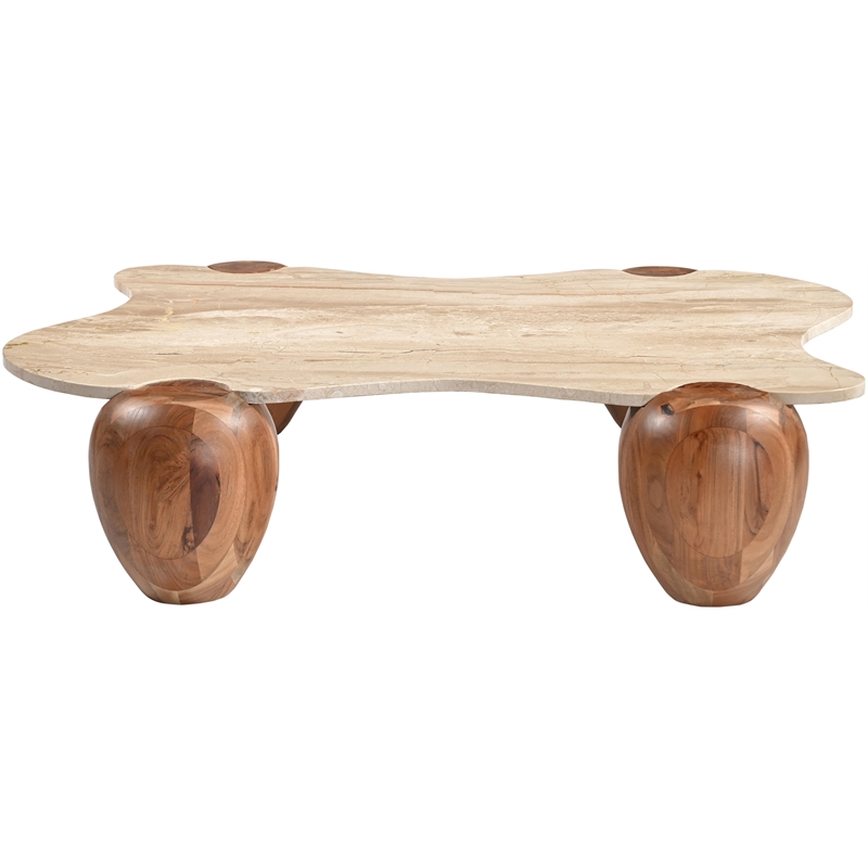 Meridian Furniture Liona Beige Marble And Acacia Wood Coffee Table