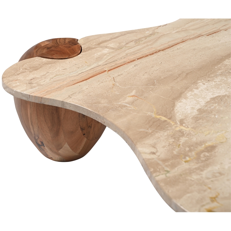 Meridian Furniture Liona Beige Marble And Acacia Wood Coffee Table