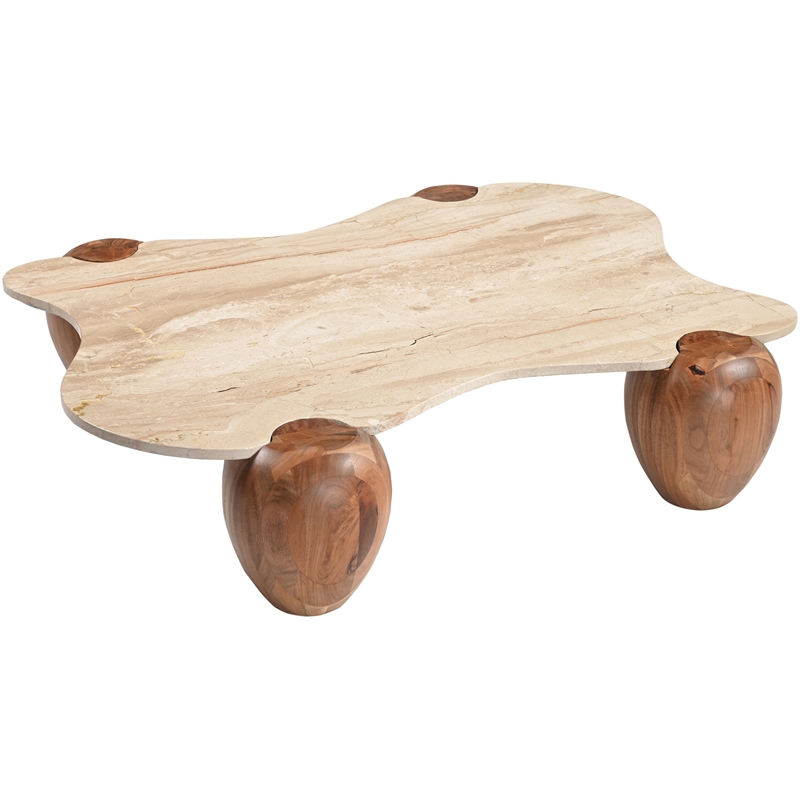 Meridian Furniture Liona Beige Marble And Acacia Wood Coffee Table