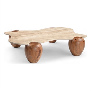 Meridian Furniture Liona Beige Marble And Acacia Wood Coffee Table
