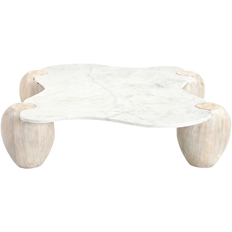 Meridian Furniture Liona White Marble And Acacia Wood Coffee Table