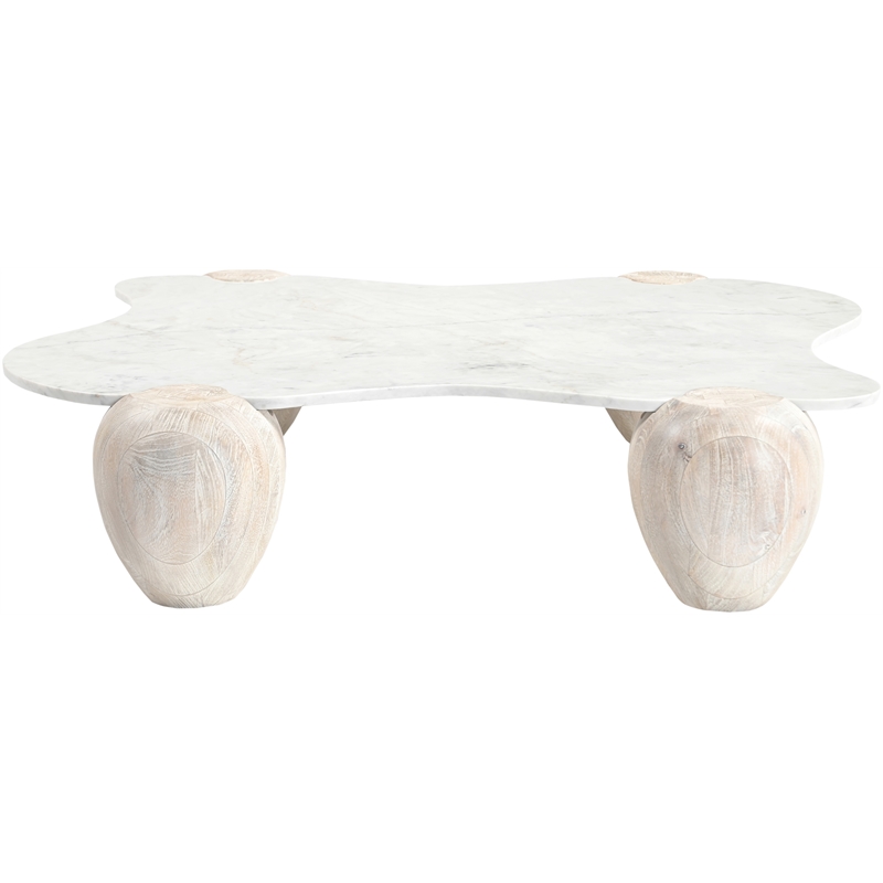 Meridian Furniture Liona White Marble And Acacia Wood Coffee Table