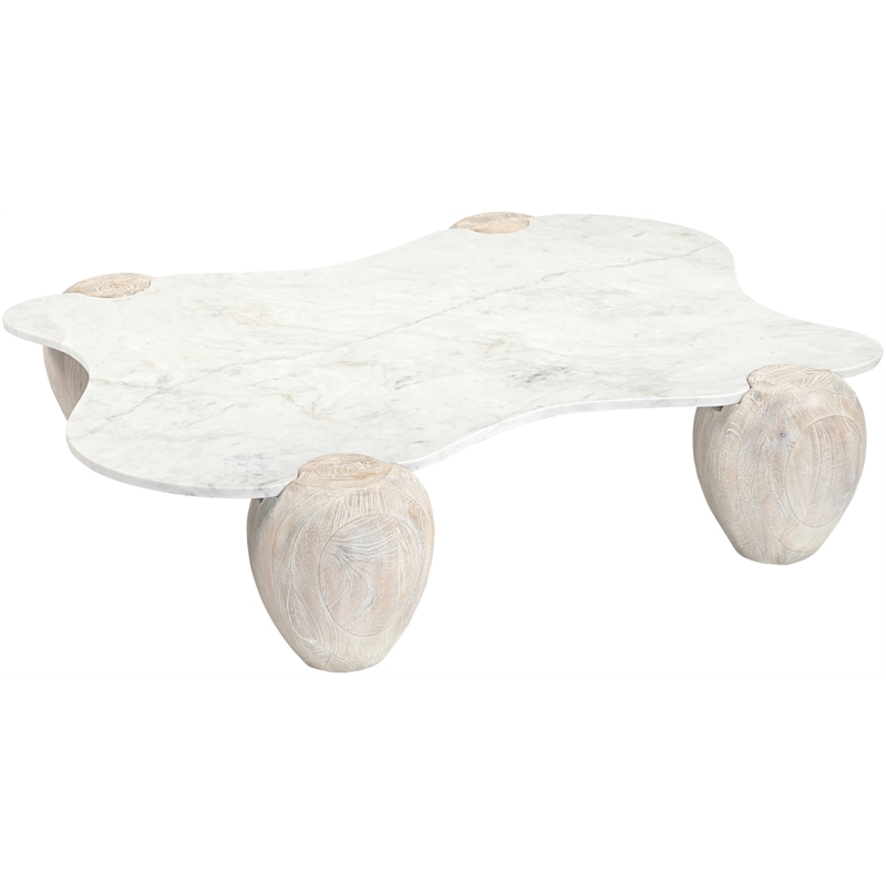 Meridian Furniture Liona White Marble And Acacia Wood Coffee Table