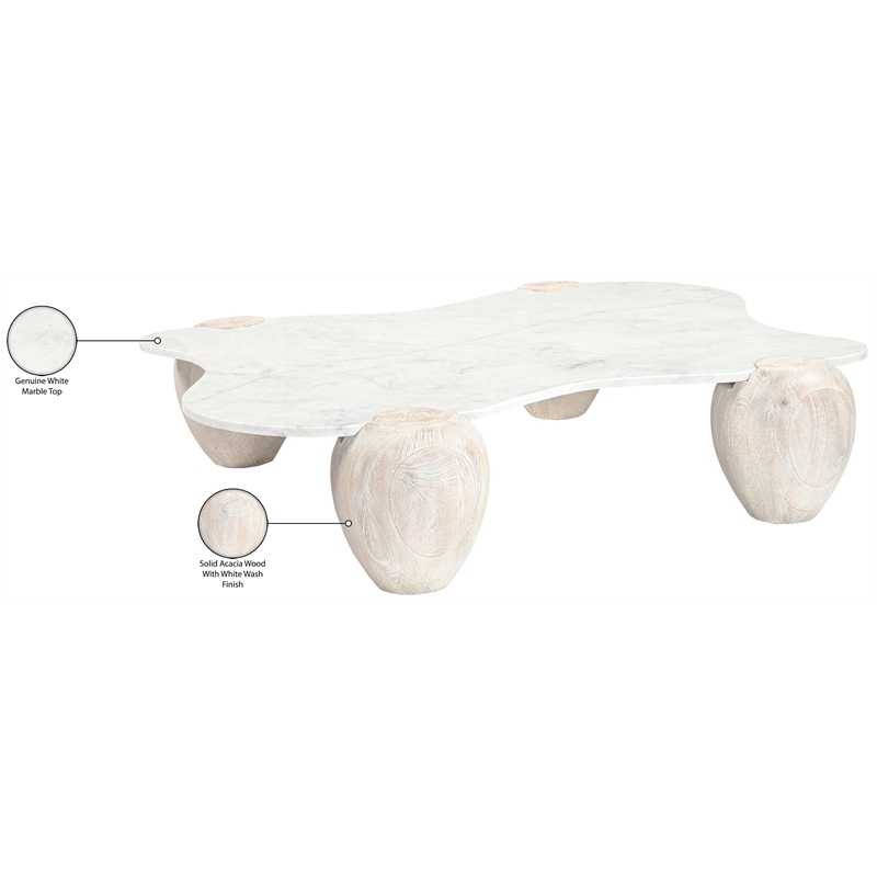 Meridian Furniture Liona White Marble And Acacia Wood Coffee Table
