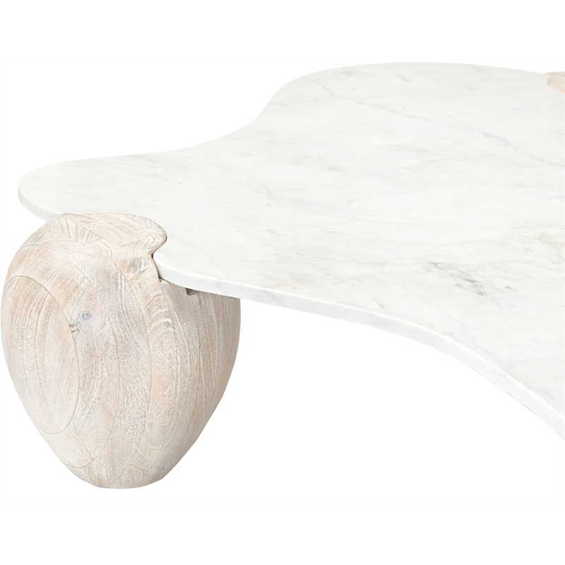 Meridian Furniture Liona White Marble And Acacia Wood Coffee Table