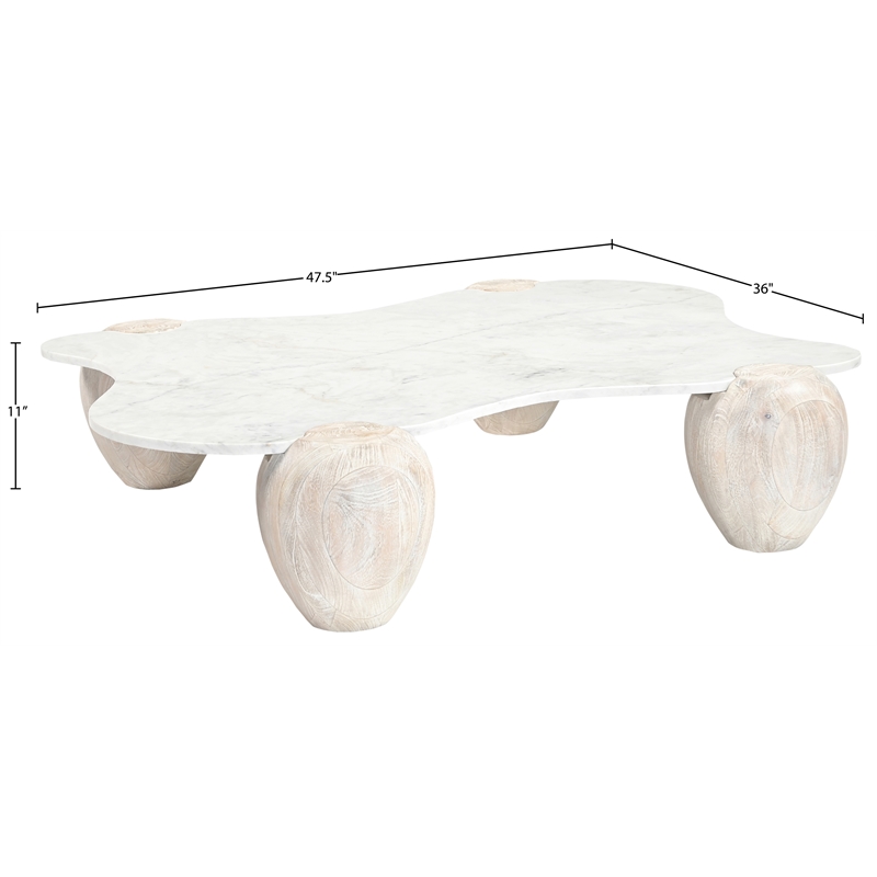 Meridian Furniture Liona White Marble And Acacia Wood Coffee Table