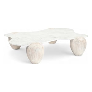 Meridian Furniture Liona White Marble And Acacia Wood Coffee Table
