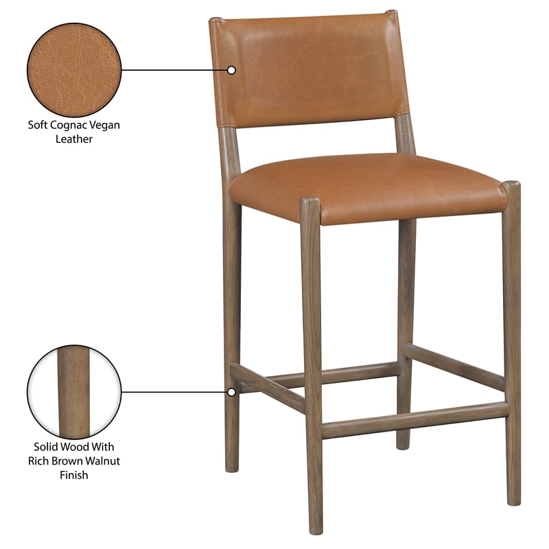 Meridian Furniture Andie Cognac Vegan Leather Counter Stool