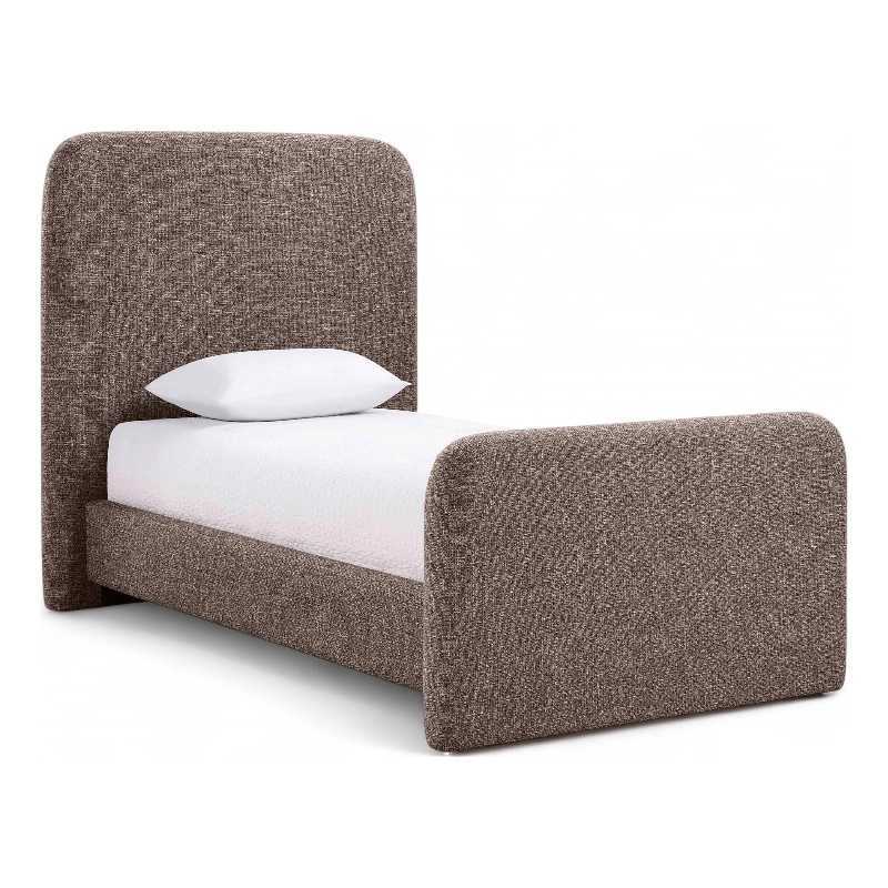 Meridian Furniture Fira Brown Linen Textured Fabric Twin Bed