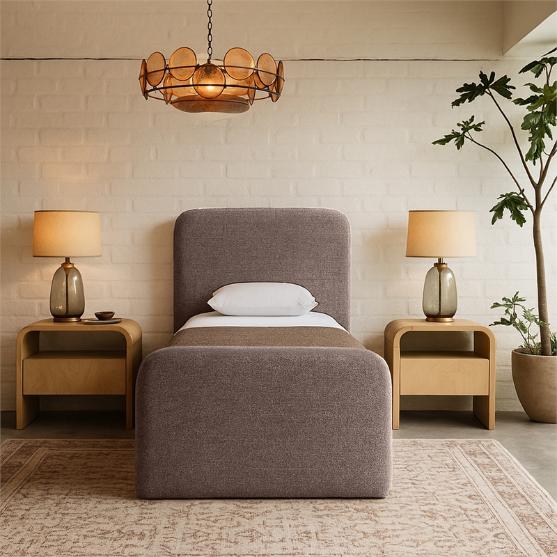 Meridian Furniture Fira Brown Linen Textured Fabric Twin Bed