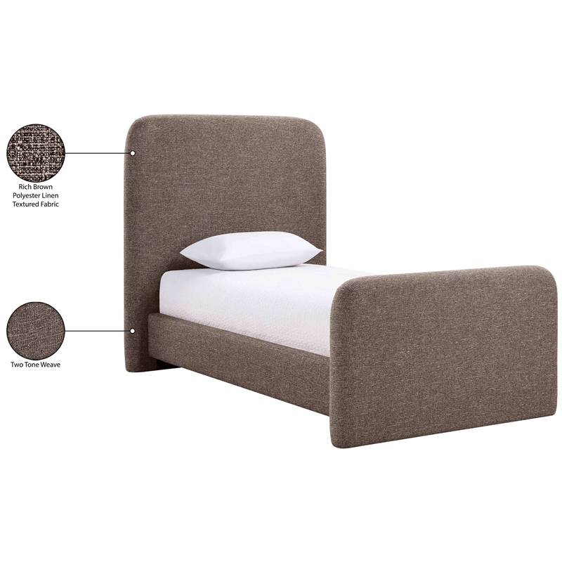 Meridian Furniture Fira Brown Linen Textured Fabric Twin Bed