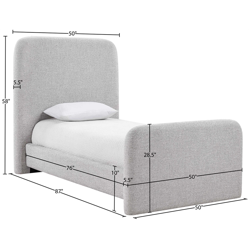 Meridian Furniture Fira Grey Linen Textured Fabric Twin Bed
