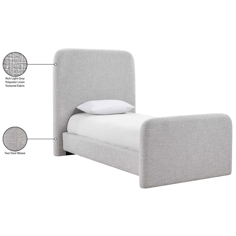 Meridian Furniture Fira Grey Linen Textured Fabric Twin Bed