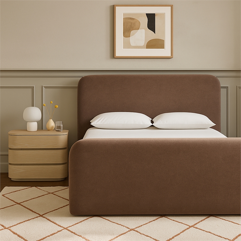 Meridian Furniture Fira Brown Chenille Fabric Queen Bed