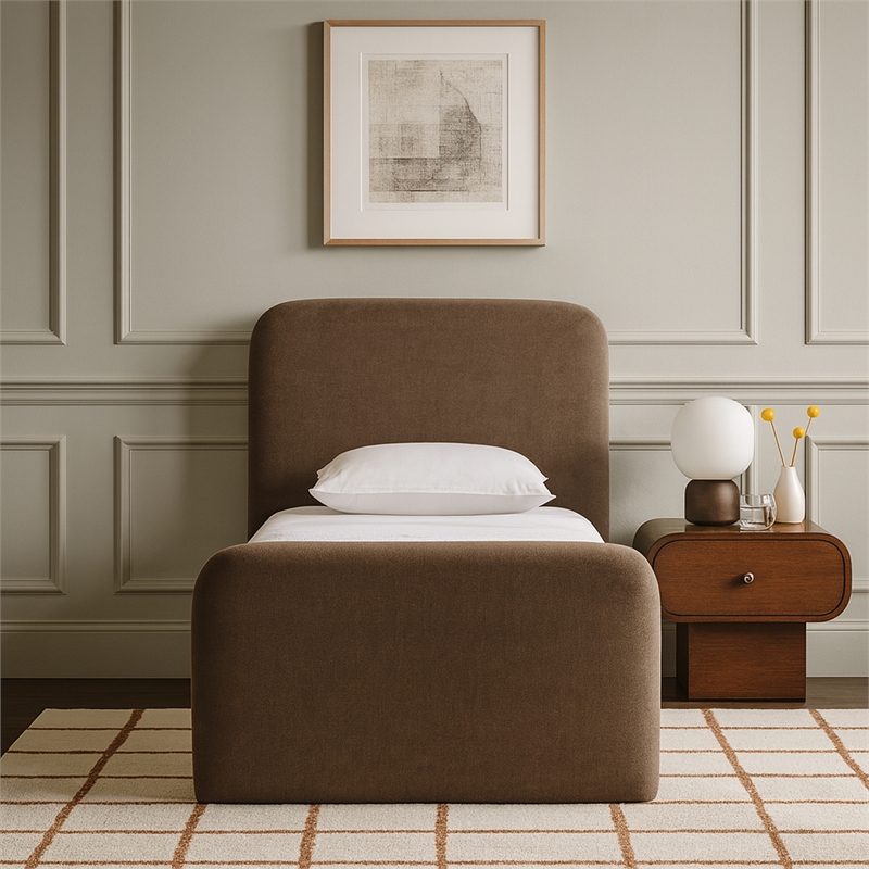 Meridian Furniture Fira Brown Chenille Fabric Twin Bed