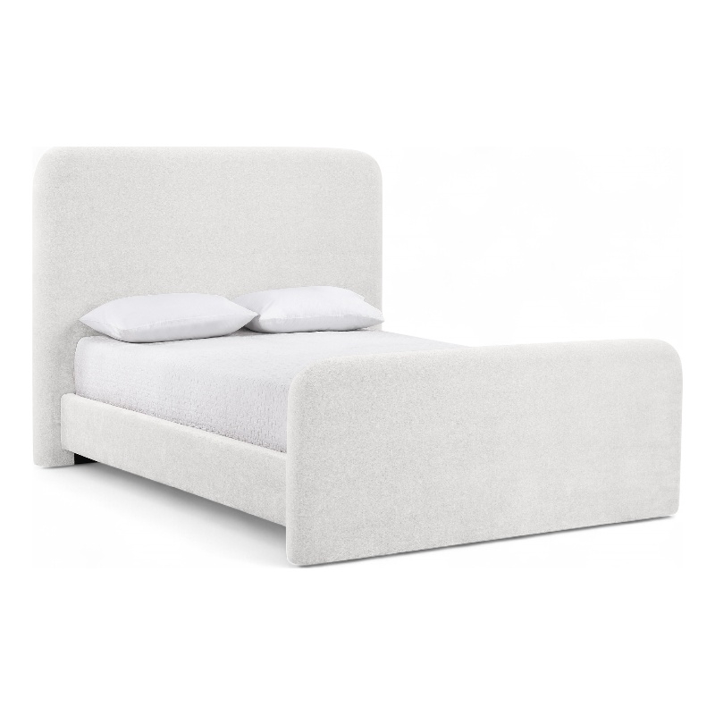 Meridian Furniture Fira Cream Chenille Fabric Queen Bed