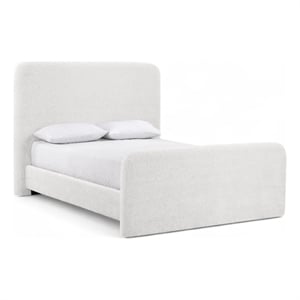 Meridian Furniture Fira Cream Chenille Fabric Queen Bed
