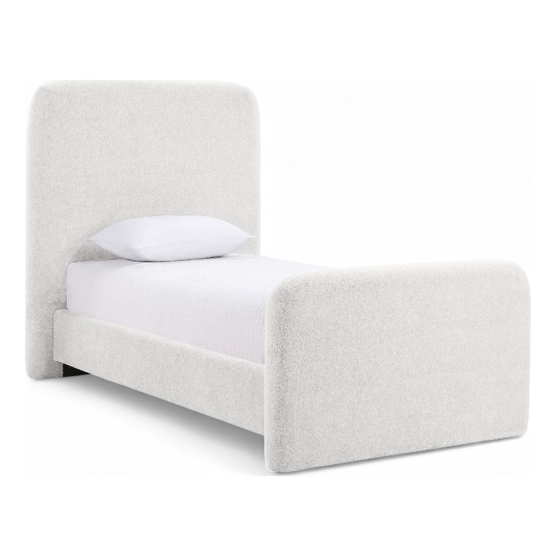 Meridian Furniture Fira Cream Chenille Fabric Twin Bed