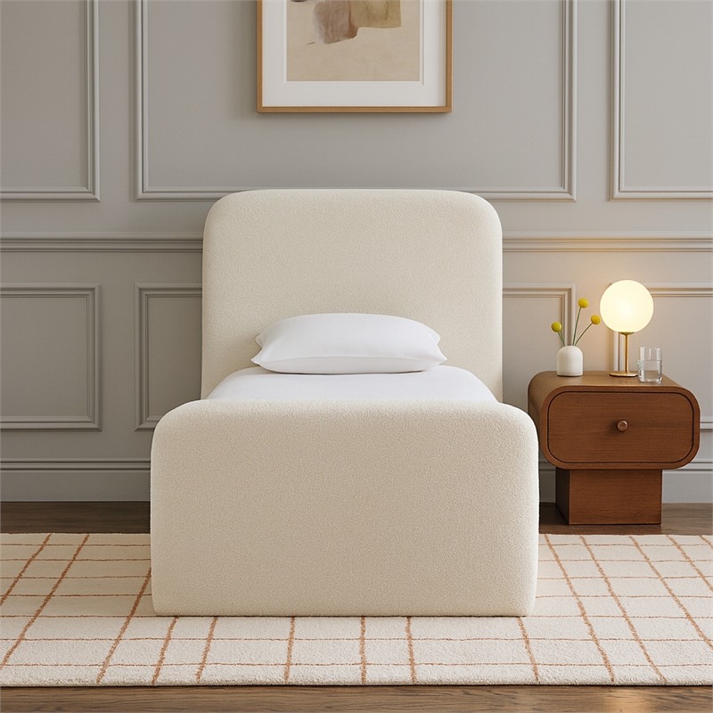 Meridian Furniture Fira Cream Chenille Fabric Twin Bed