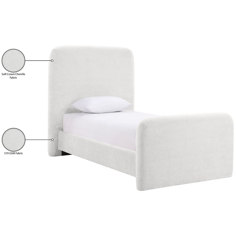 Meridian Furniture Fira Cream Chenille Fabric Twin Bed