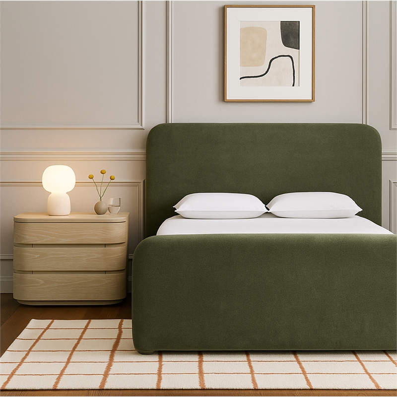 Meridian Furniture Fira Green Chenille Fabric Queen Bed