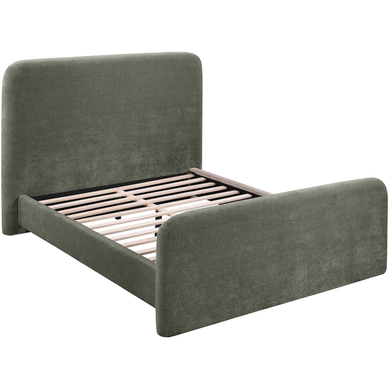 Meridian Furniture Fira Green Chenille Fabric Queen Bed