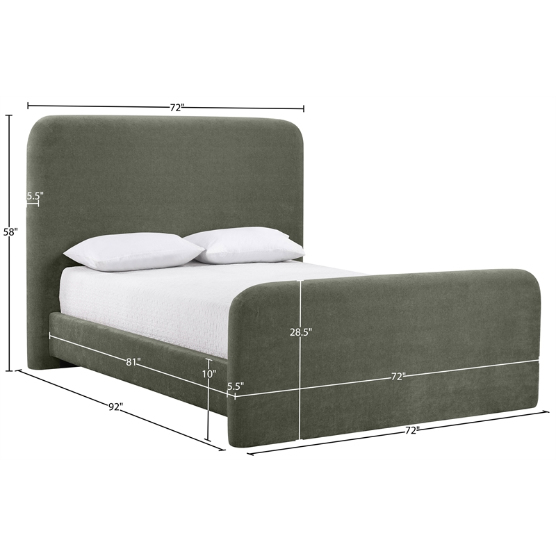 Meridian Furniture Fira Green Chenille Fabric Queen Bed